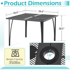 AECOJOY 39.4" Outdoor Patio Dining Table for 4, Metal Patio Table with 1.6" Umbrella Hole