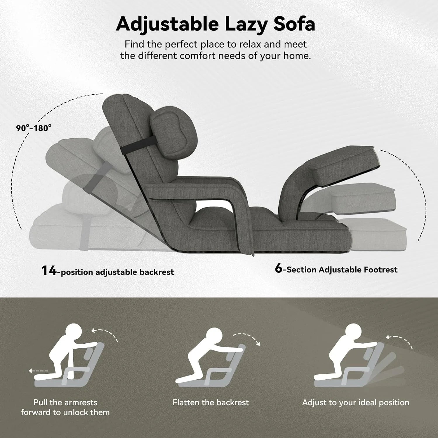 AECOJOY Floor Chair, Padded Folding Gaming Chair with 14-Level Adjustable Backrest, Portable Lazy Sofa