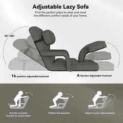 AECOJOY Floor Chair, Padded Folding Gaming Chair with 14-Level Adjustable Backrest, Portable Lazy Sofa