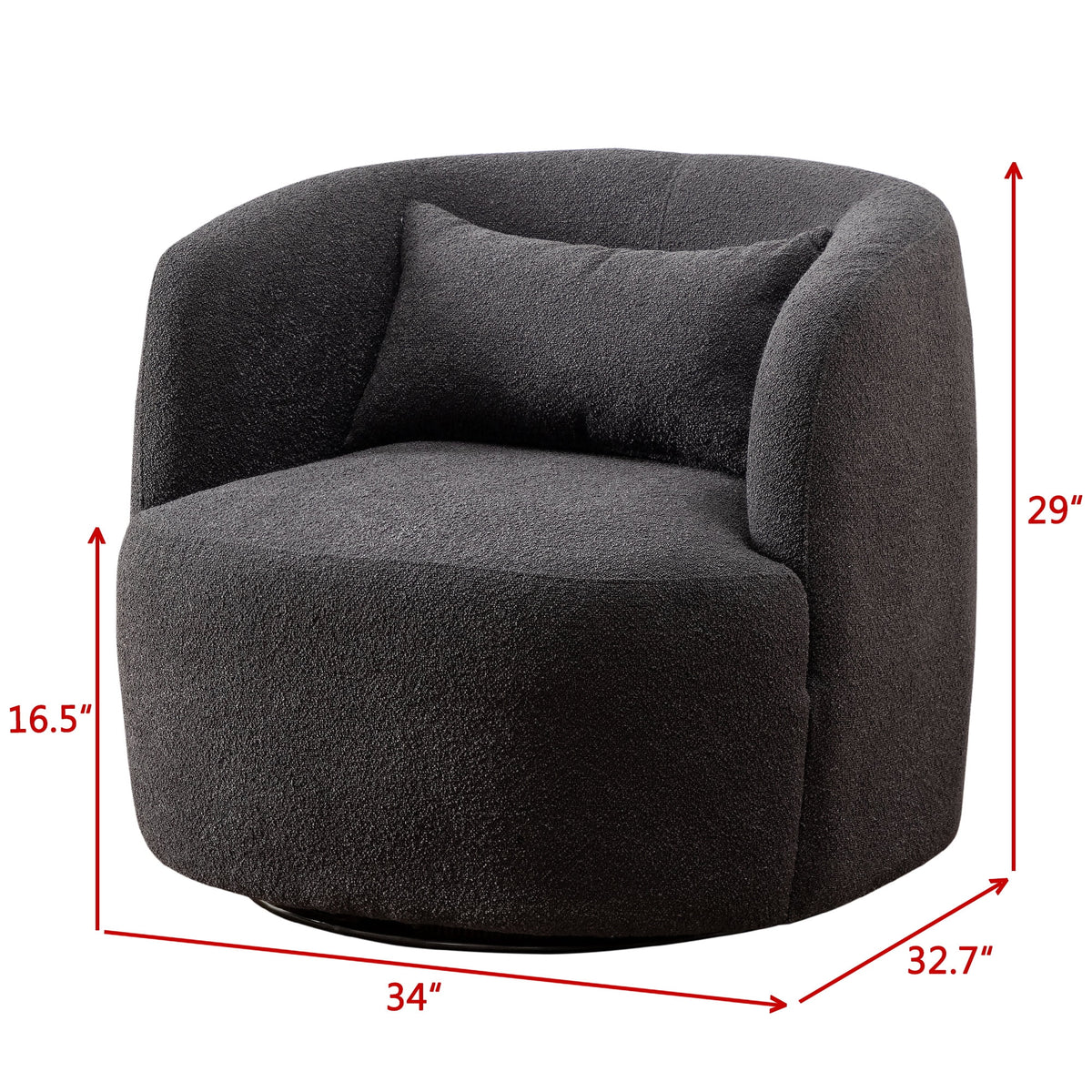 34" Wide Boucle Swivel Barrel Chair, No Assembly Round Upholstered Armchair Accent Chair Single Sofa Chair with Toss Pillow for Living Room and Bedroom, Taupe