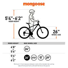 26" Mongoose Dolomite Mens Fat Tire Bike, 7 Speeds, Adults Age 13+, Black