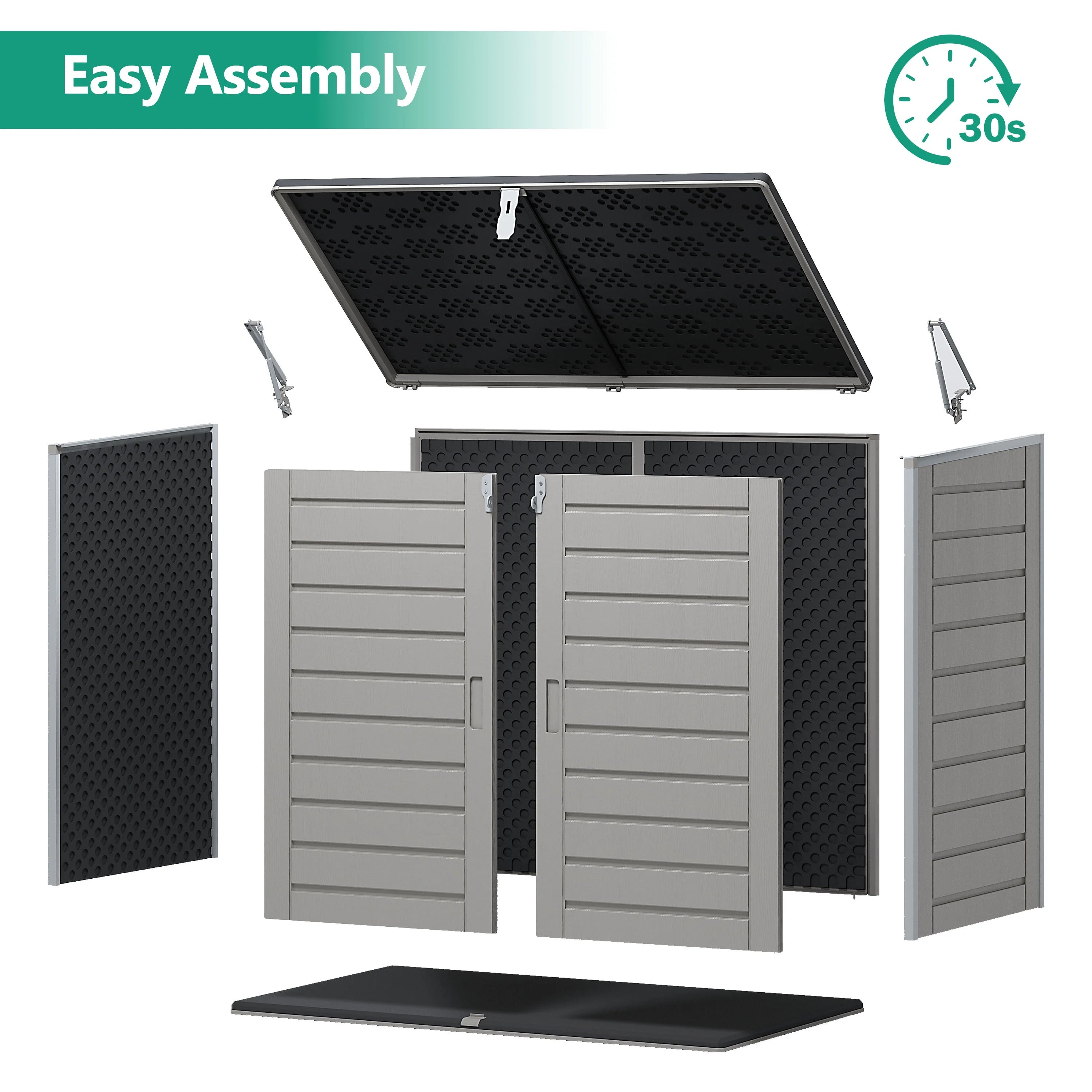 51 cu ft Outdoor Storage Shed, Resin Storage Cabinet with Door & Lock, Multi - Purpose Outdoor Shed for Garbage Cans, Garden Tools, Bikes, Easy to Assemble, Gray