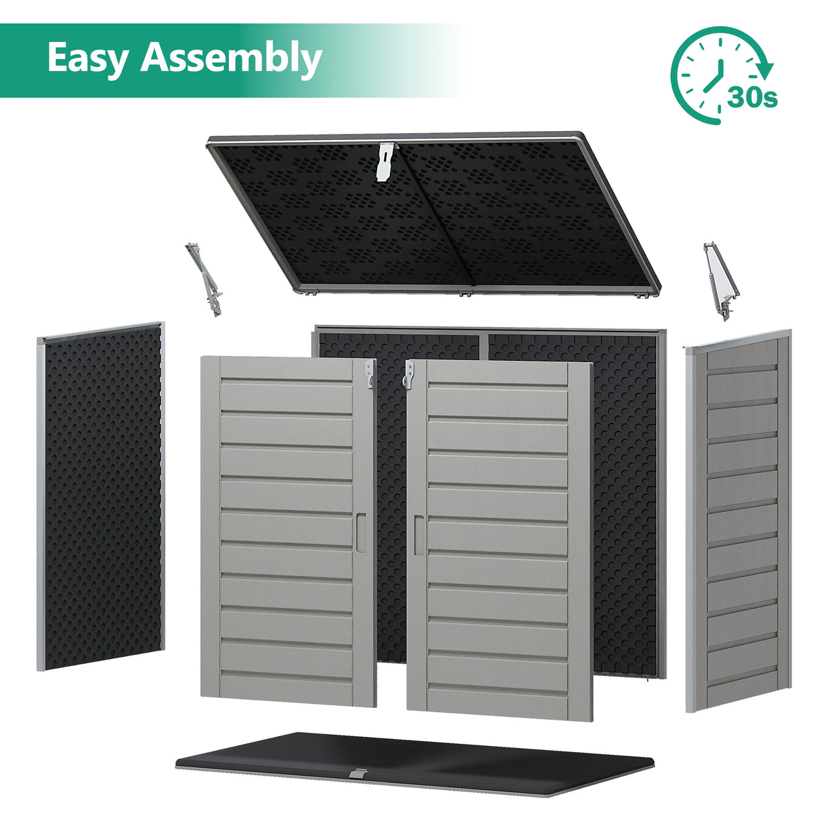 51 cu ft Outdoor Storage Shed, Resin Storage Cabinet with Door & Lock, Multi - Purpose Outdoor Shed for Garbage Cans, Garden Tools, Bikes, Easy to Assemble, Gray