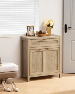 Nopurs Rattan Sideboard Buffet Cabinet, Boho Storage Cabinet Buffet Table with Doors and Drawer, Coffee Bar Cabinet for Kitchen Entryway Living Dining Room, Light Oak