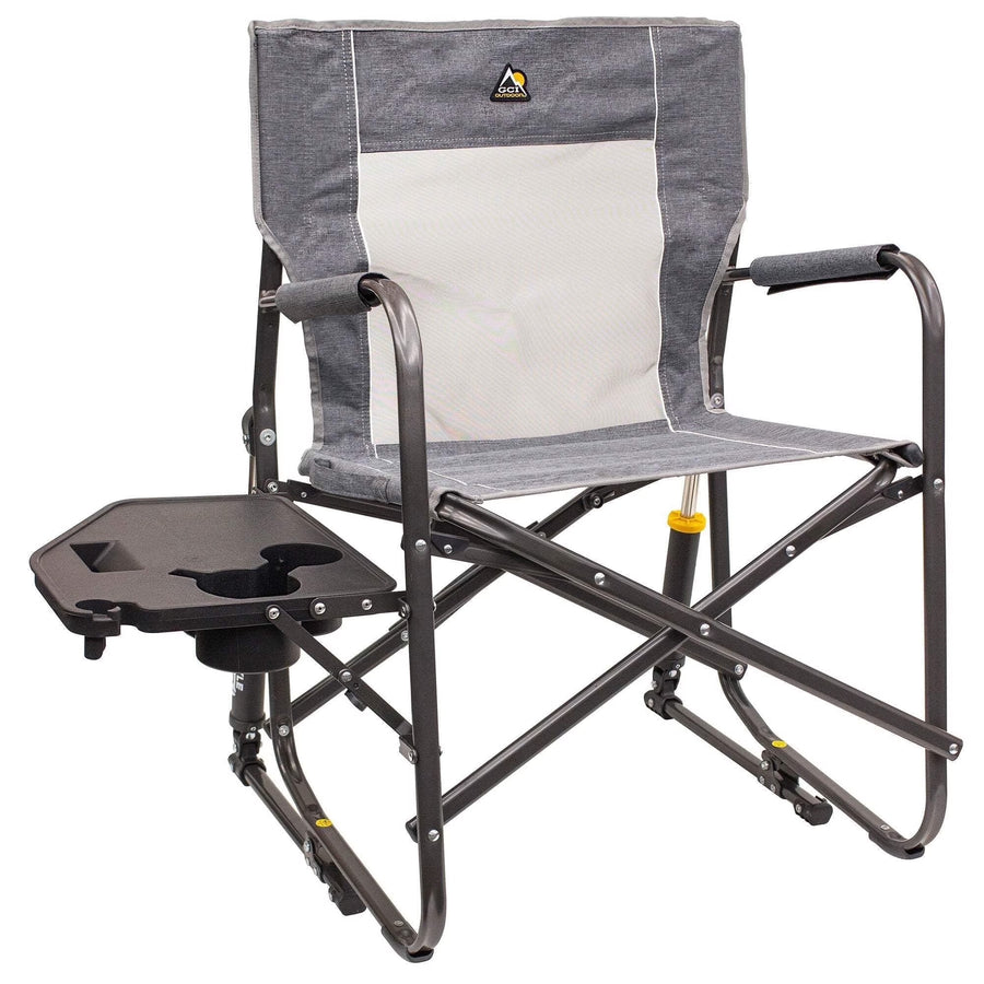 GCI Outdoor Freestyle Rocker with Side Table Foldable Rocking Camp Chair, Heathered Pewter