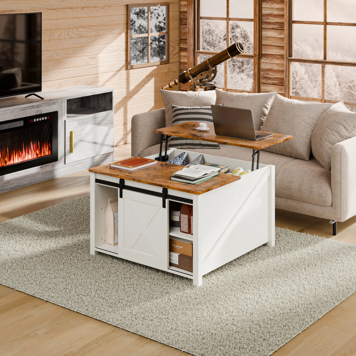 Waleaf Wooden Coffee Table, Lift Top Coffee Table with Large Hidden Storage Shelf for Living Room