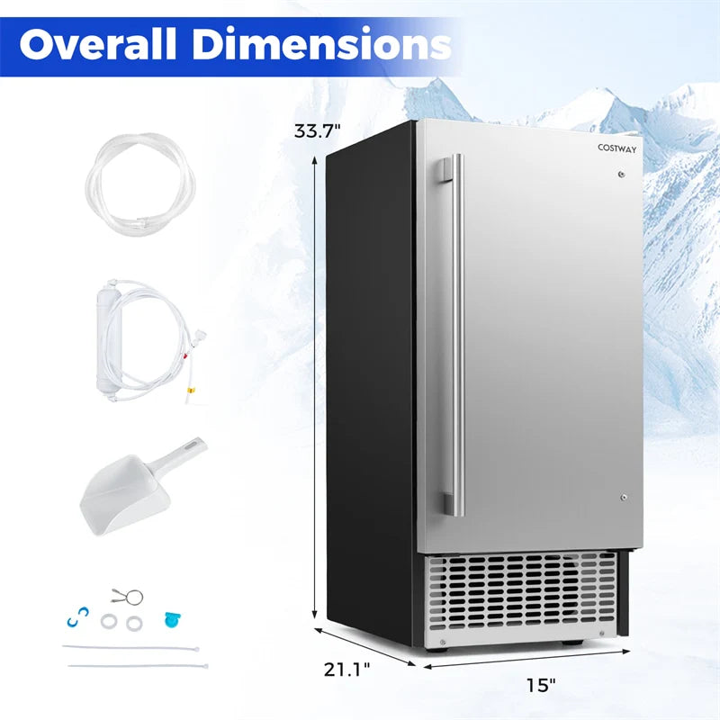 110 LBS/24H Commercial Ice Maker, 15" Built-in Undercounter Ice Machine with 25 LBS Storage & Reversible Door for Home Bar, Restaurant