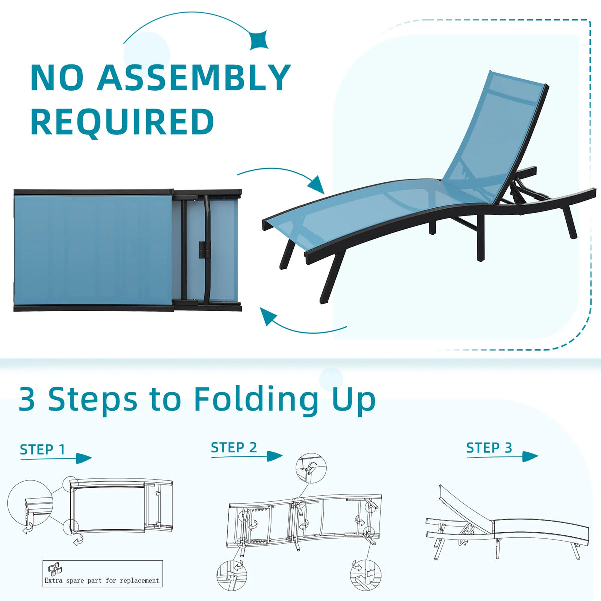 AECOJOY Outdoor Chaise Lounge, All Weather Pool Lounge Chairs Ergonomic Design (Blue, 2 PCs)