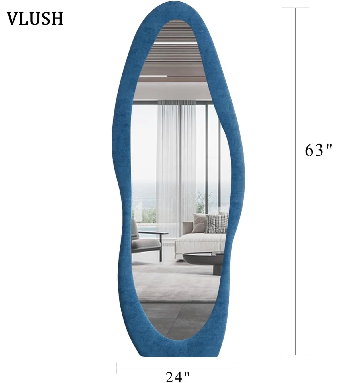 VLUSH Irregular Full Length Mirror, Floor Mirror Hanging & Leaning, 63"x24" Wavy Wall Mirror (Blue)