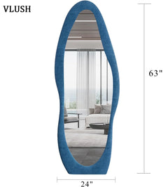 VLUSH Irregular Full Length Mirror, Floor Mirror Hanging & Leaning, 63"x24" Wavy Wall Mirror (Blue)