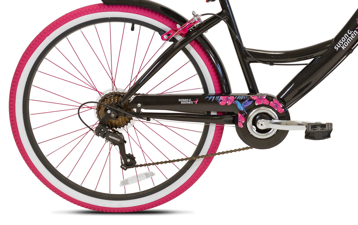 26" Susan G. Komen Cruiser Bike, Adult, Ages 12+, Black and Pink