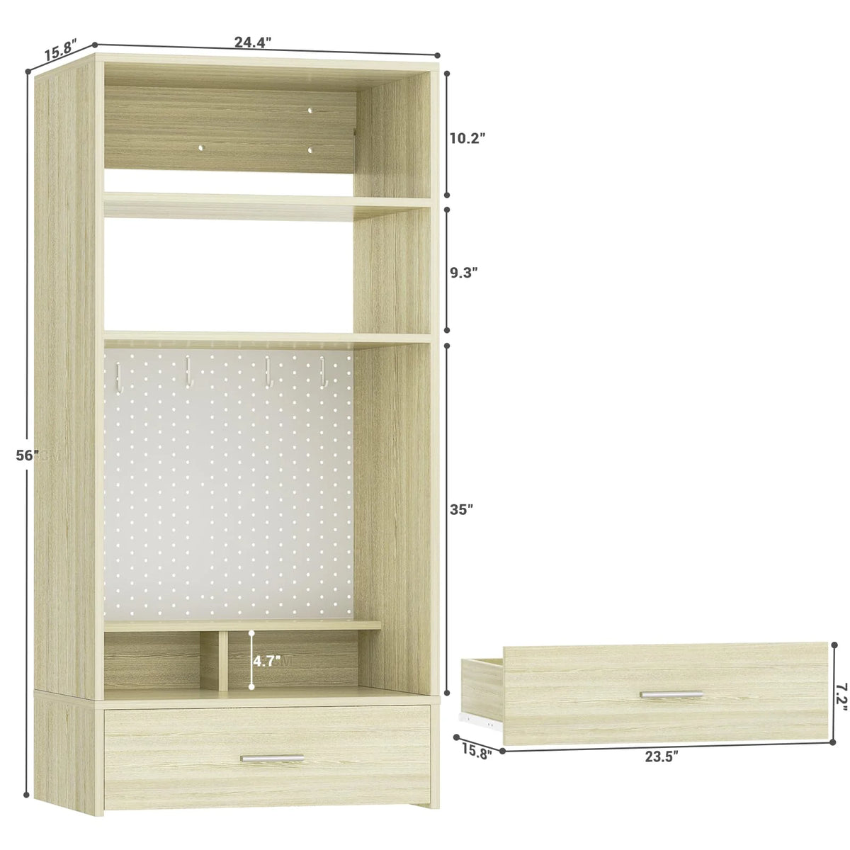Homieasy 25wall - Mounted Closet System with Magnetic Pegboard & Drawers, Space - Saving Vanity Storage Organizer with Shelves for Bedroom, Entryway, Mudroomwhite