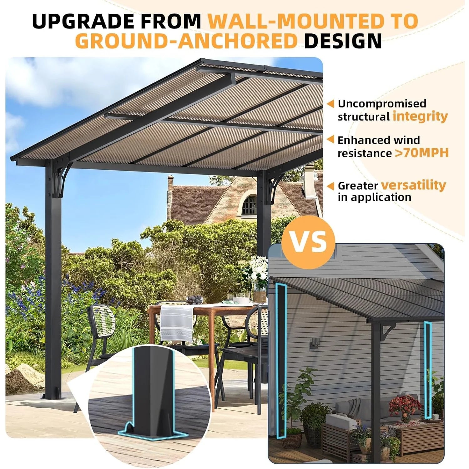 AECOJOY 10' x 8' Gazebo Outdoor Pergola for Patio, 8x10 Freestanding Lean to Hard Top Grill Gazebo
