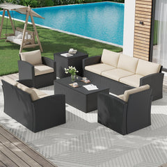 AECOJOY 7 PCS Outdoor Patio Furniture Sets with 2 Storage Boxes, Black & Beige