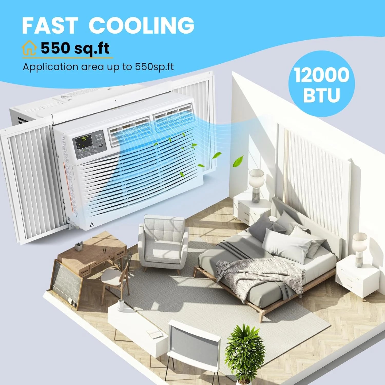 M Optimized 12000BTU Window Air Conditioner with Wi - Fi Enabled, Remote Control, Air Conditioner Window Unit Cooling up to 550sq.ft, 115V Window Ac Units for Rooms, Dehumidifier, Fan, Reusable Filter