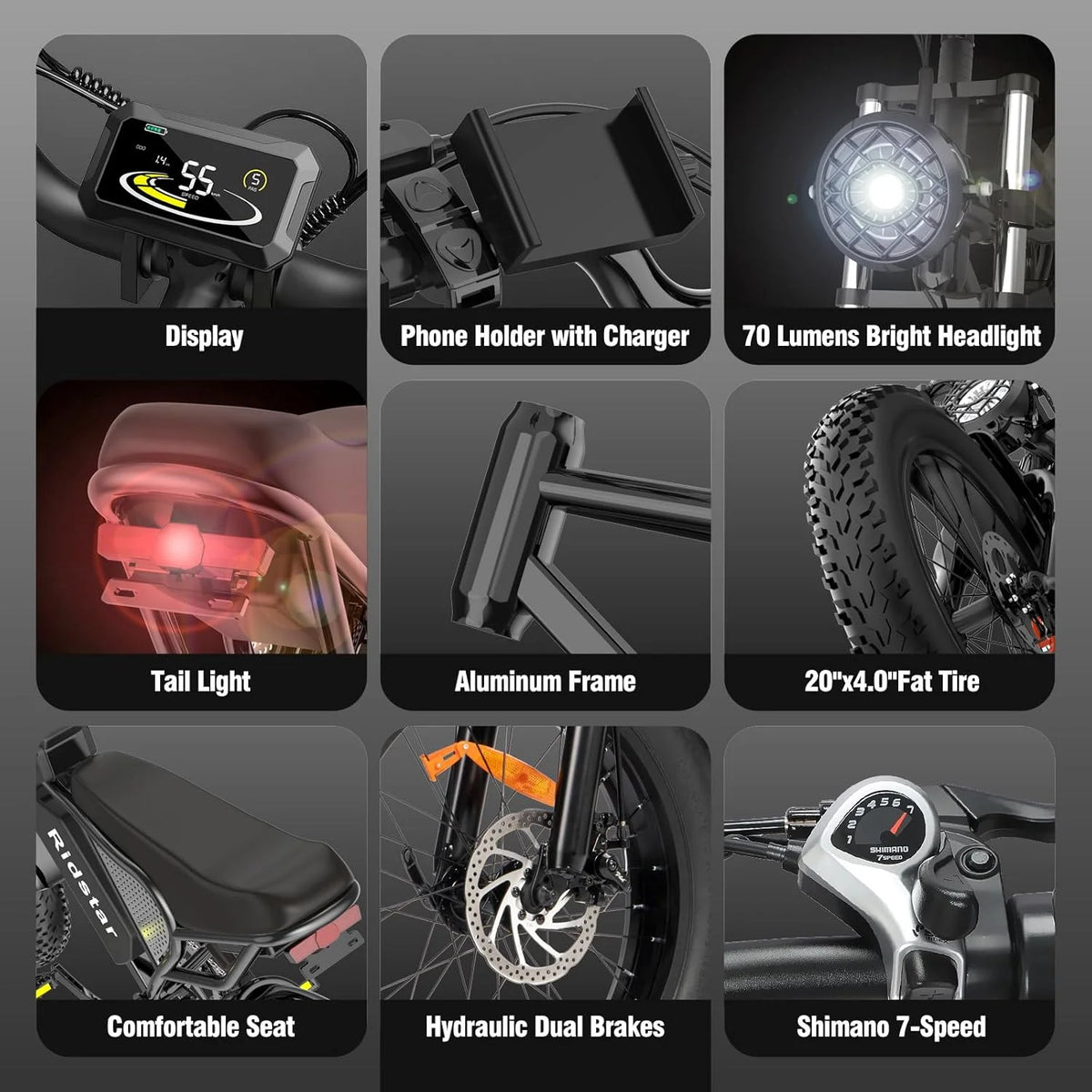 Ridstar Electric Bike for Adults, Peak 1500W 30MPH, 48V 15.6ah Electric Bicycle, Full Suspension Mountain Bike UL2849