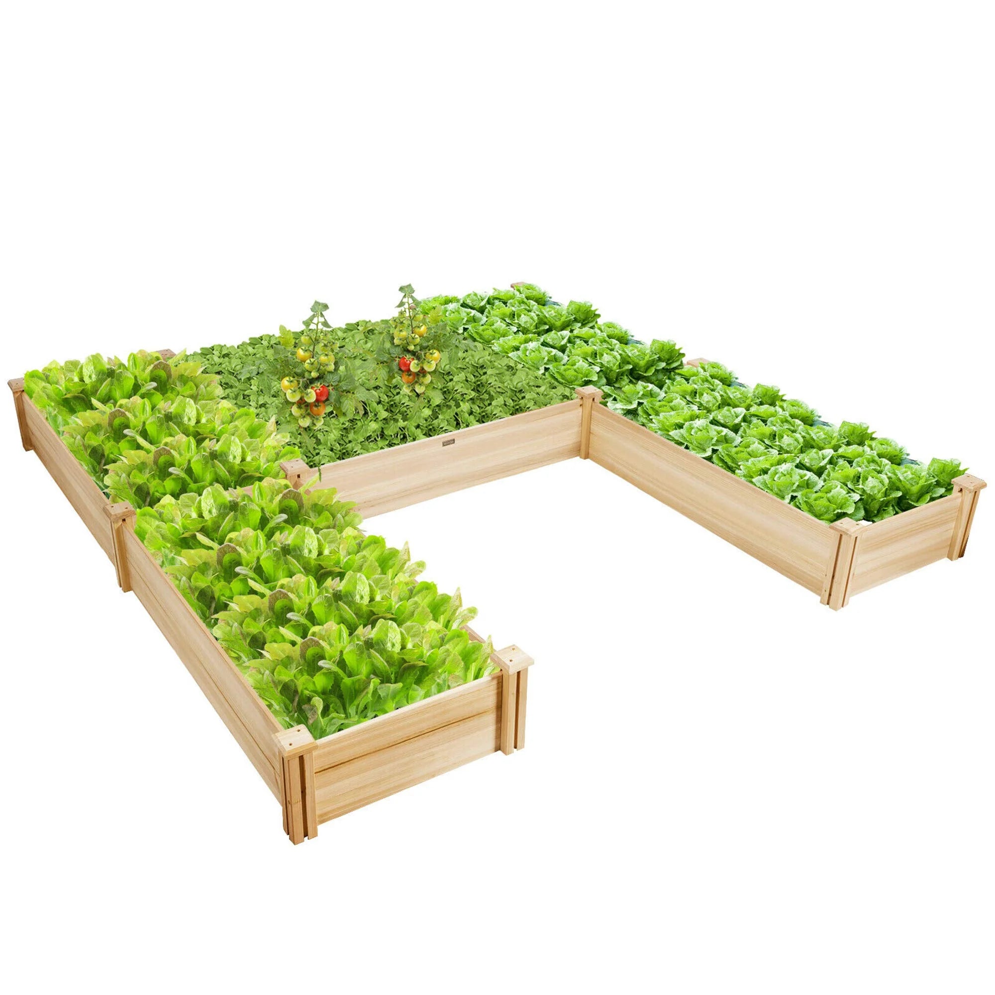 U-Shaped Raised Garden Bed, 92.5" x 95" Extra Large Fir Wood Planter Box for Vegetables & Flowers, 5-Tier Modular Design for Backyard Patio