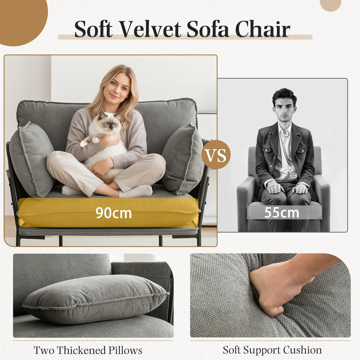 AECOJOY Modern Accent Chair Reading Chair with Pillow Upholstered Armchair for Adults