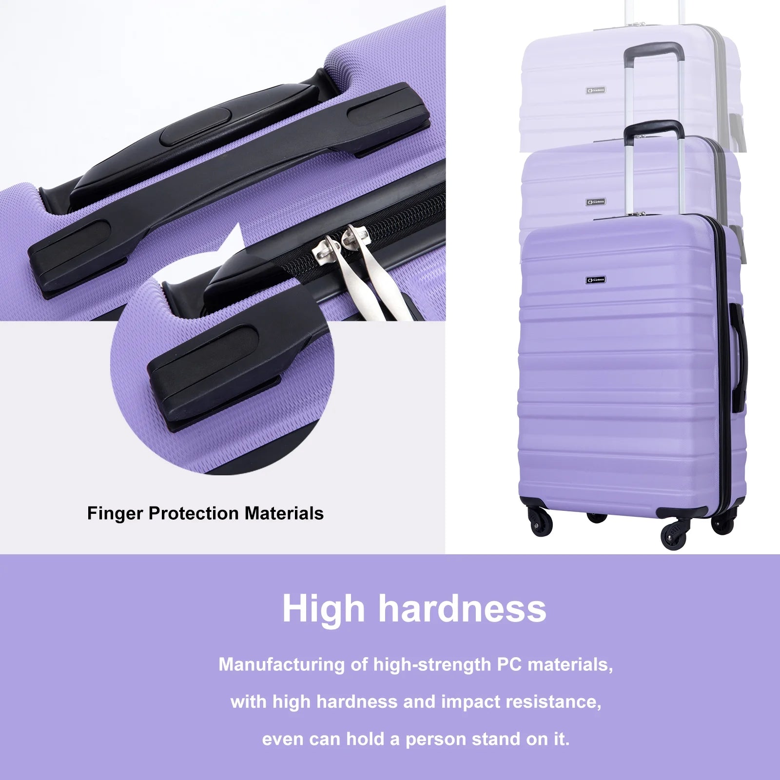 Tripcomp Hardside Luggage Set 3 - Piece Set (21/25/29) Lightweight Suitcase 4 - Wheeled Suitcase Set(Purple)