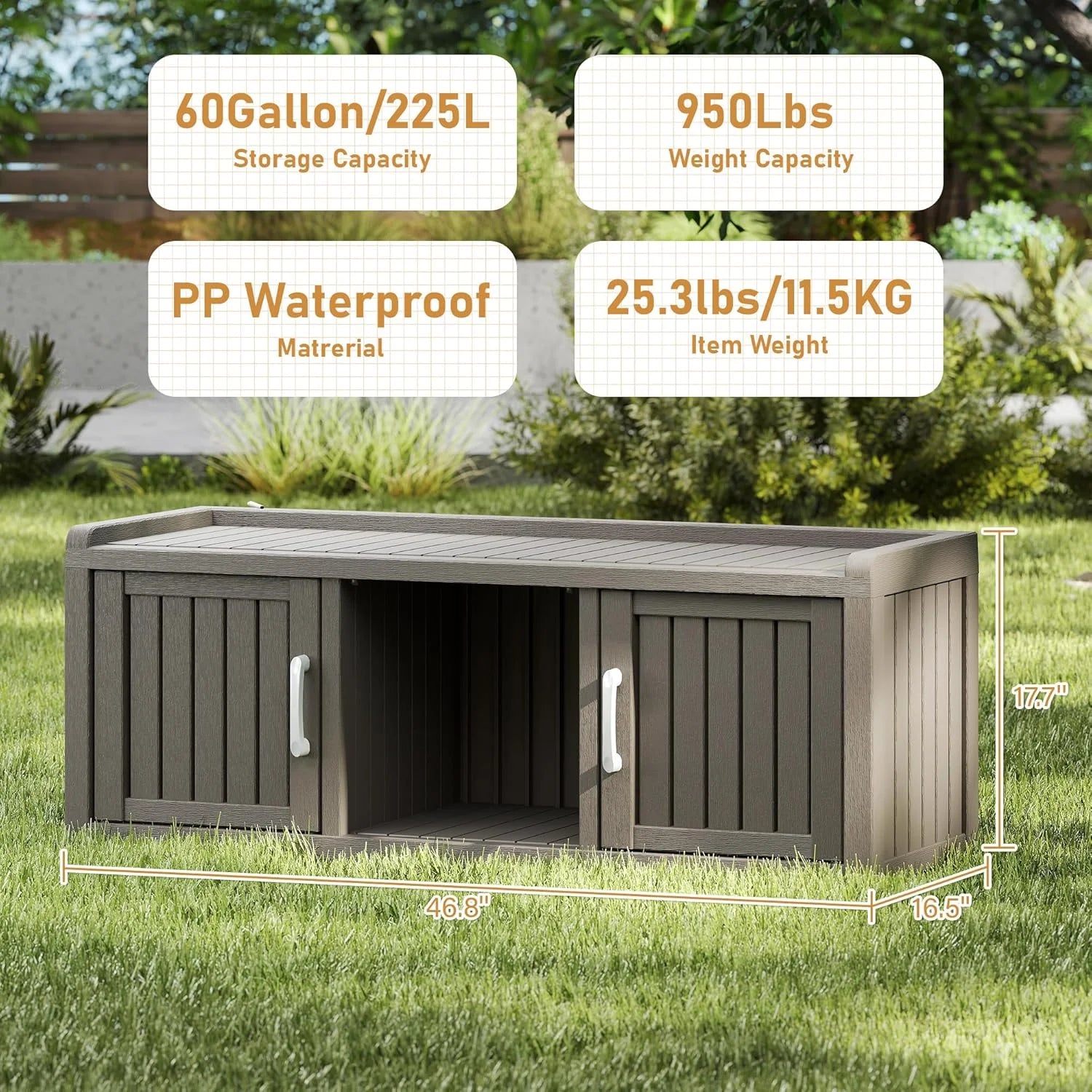 KAMABOKO Outdoor Shoe Storage Cabinet, Waterproof UV - Resistant Entryway Storage Bench Indoor Outdoor with 2 Barn Doors, Adjustable Shelves for Entryway, Bedroom, Hallway, Living Room(Black)