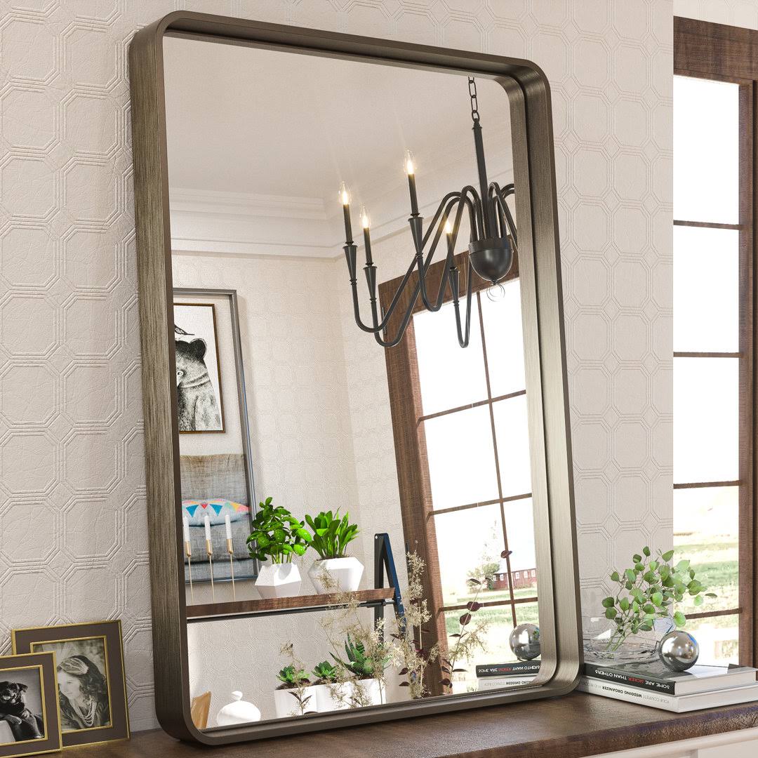 Tyro Bathroom Decorative Home Decor Corner Hangs Accent Mirror Latitude Run Finish: Bronze, Size: 24" x 36"