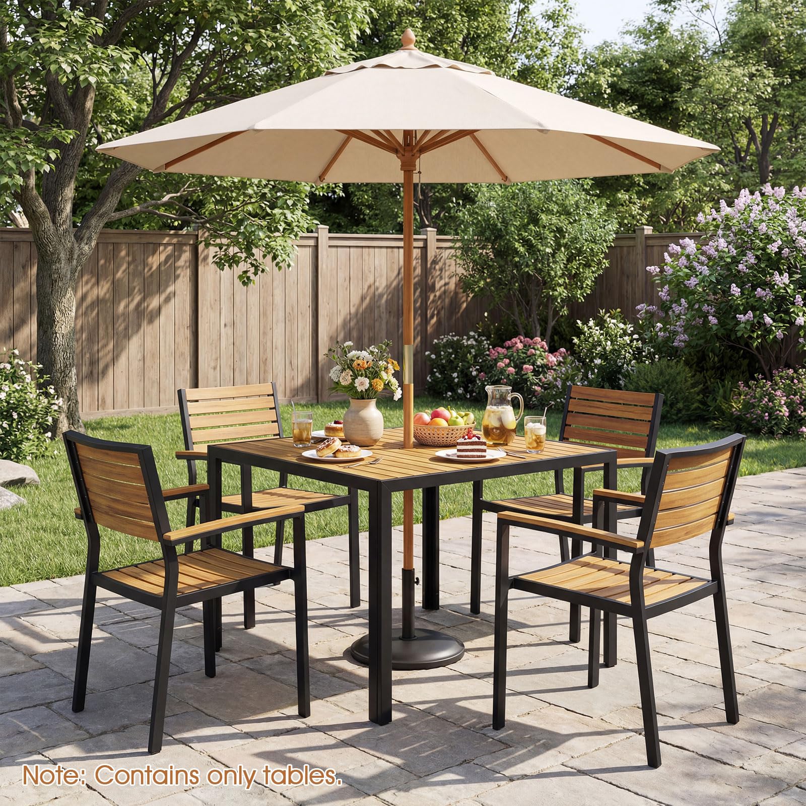 Tangkula 36" Square Acacia Wood Patio Dining Table 1.97" Umbrella Hole and Heavy Duty Metal Frame