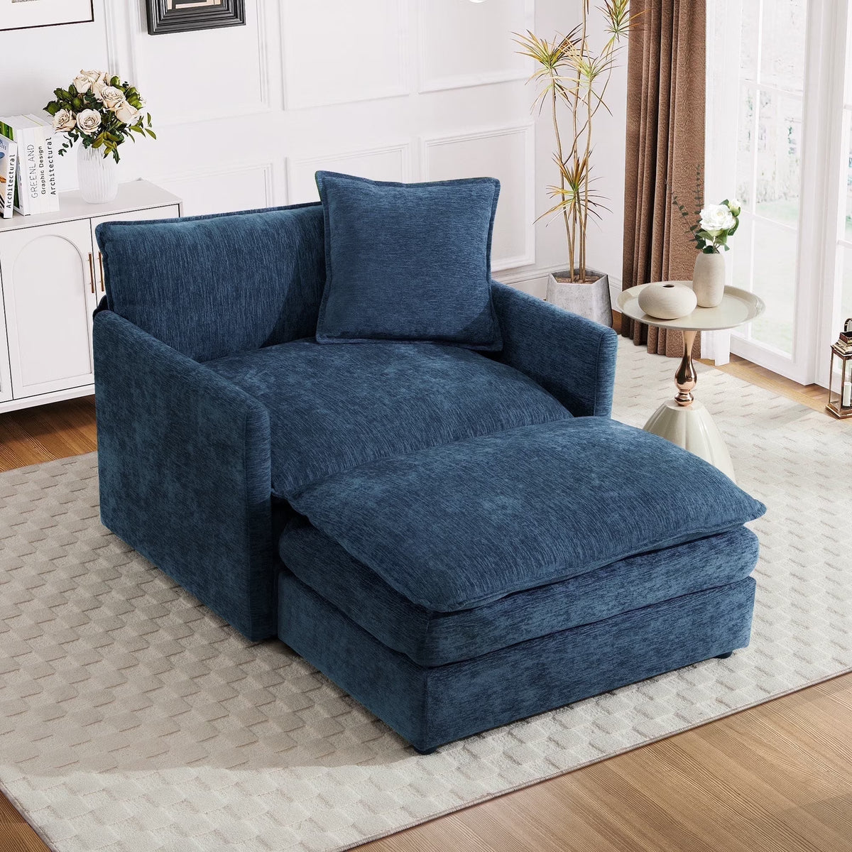 Muumblus Oversized Lounge Chair with Ottoman, Cloud Accent Armchair for Living Room, Beige Chenille