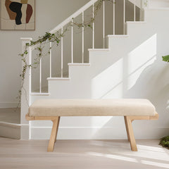 Zesthouse 47.4" Linen Upholstered Bench, Entryway Bench with Solid Wood Legs, Modern Ottoman Bench for Living Bedroom Room, Beige