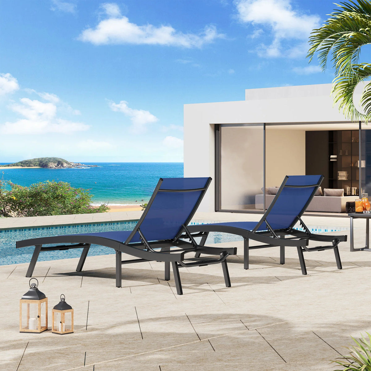 AECOJOY Outdoor Chaise Lounge, All Weather Pool Lounge Chairs Ergonomic Design (Navy, 2 PCs)