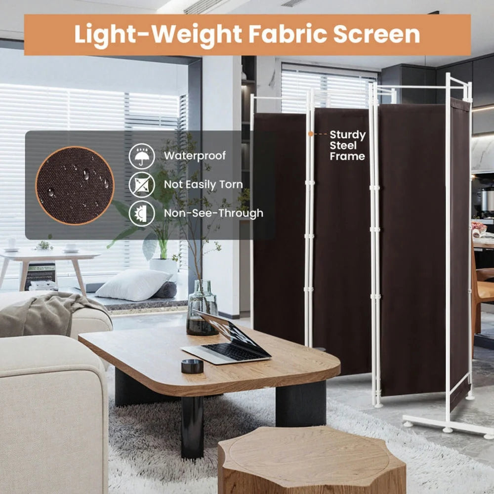 Spaco 6 - Panel Room Divider Folding Privacy Screen, Privacy Screen with 7 Large Adjustable Foot Pads and 2 Support Tubes, Room Divider for Indoor As Home, White
