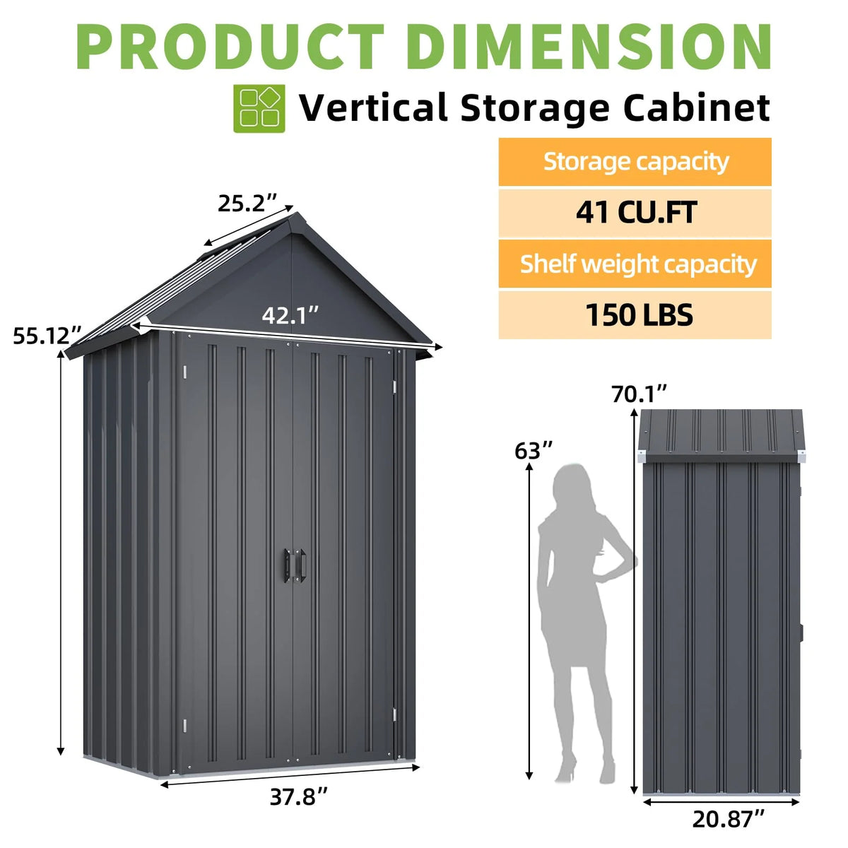 AECOJOY Outdoor Storage Cabinet Waterproof with Shelves, Vertical Tall Sheds Cabinet