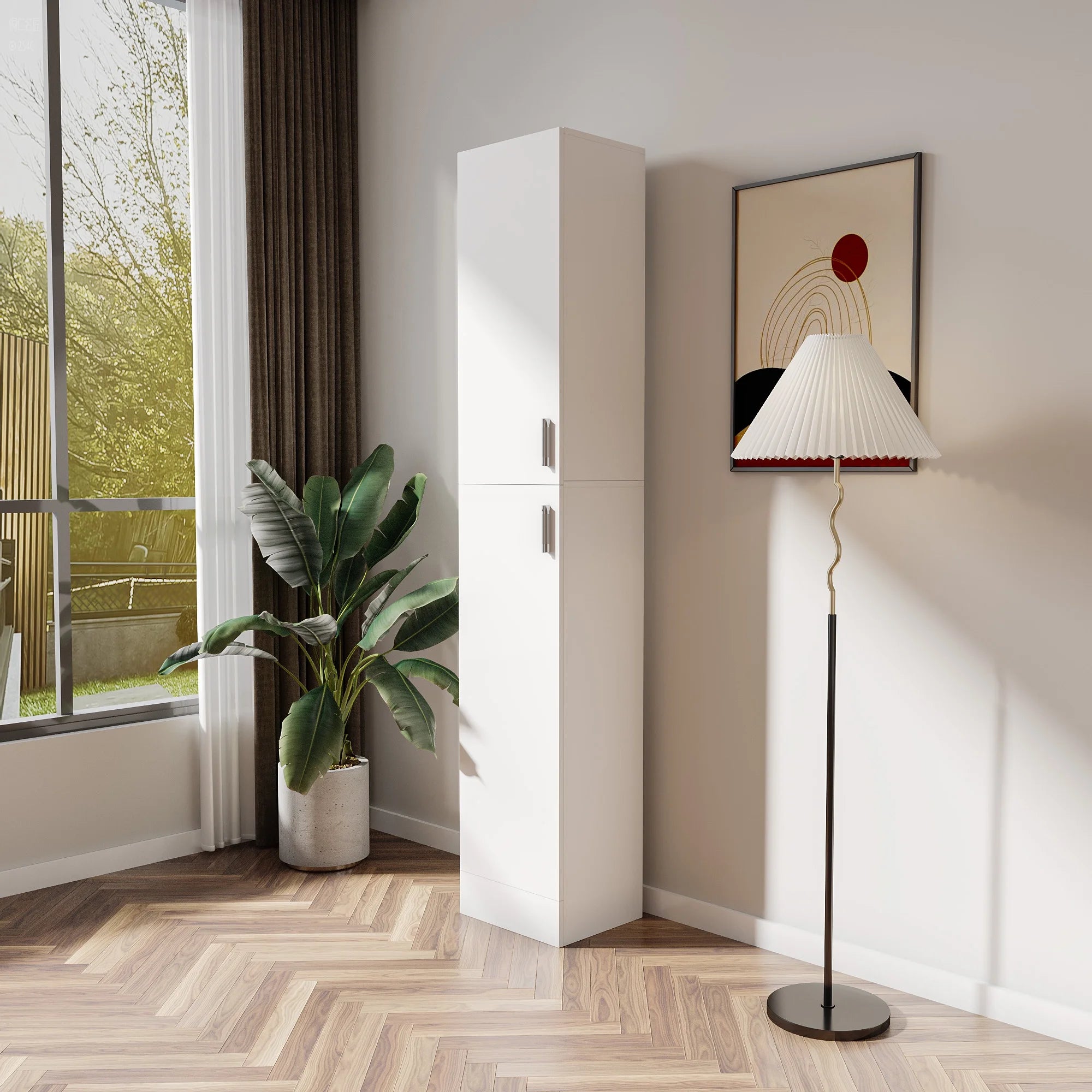 Slim Tall Storage Cabinet, Pantry Cabinet with Doors Shelves Small Space for Kitchen Living Room Bathroom