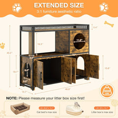 AECOJOY Double Litter Box Enclosure, Wooden Cat Washroom Furniture Hidden with Storage & Doors for 2 Cats