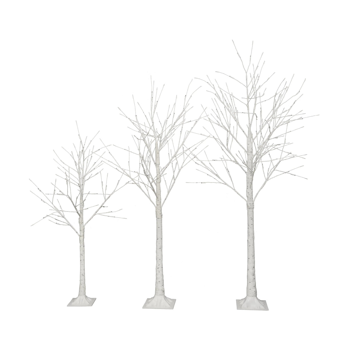 AECOJOY Set of Lighted Birch Tree, 4FT/5FT/6FT LED Artificial Tree with Warm White Lights, Christmas Tree for Decoration