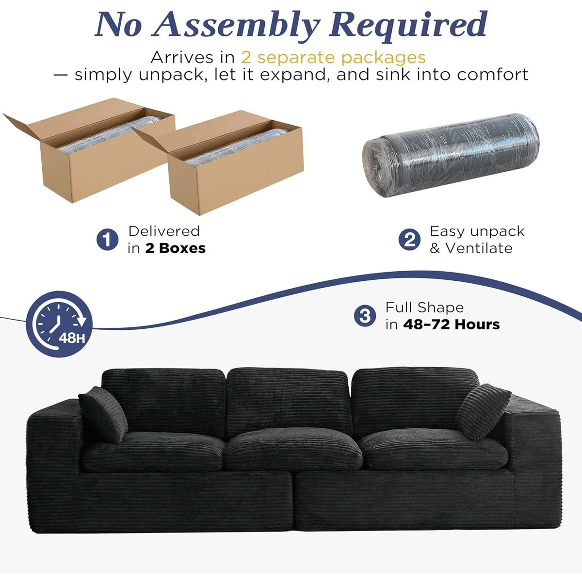AECOJOY 110" Oversized Sofa for Living Room, 3 Seater Cloud Boneless Couch with Fluffy Seat Cushions