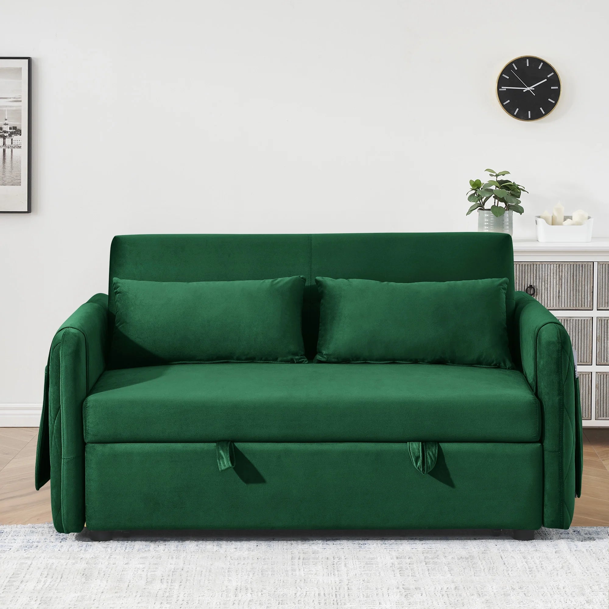 Convertible Sofa Bed, 3 in 1 Sleeper Sofa with 2 Pillows and Adjustable Backrest for Living Room Office, Black