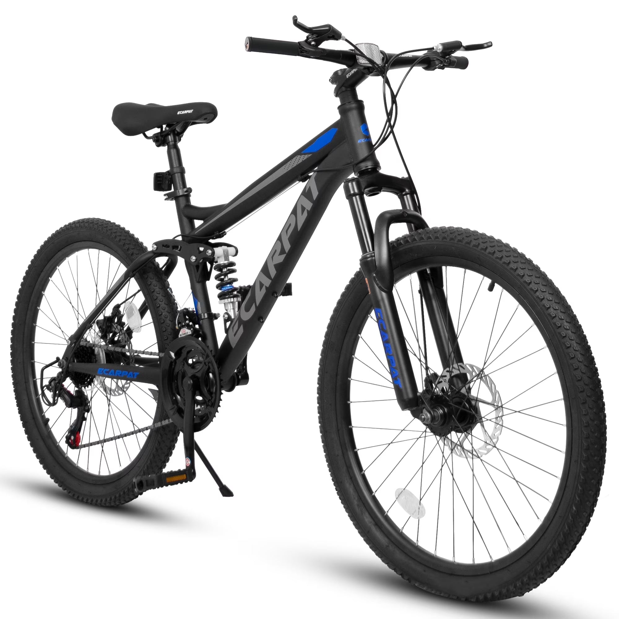 Mountain Bike 26 in Wheels, 21 - Speed Full Suspension Mens Womens Trail Commuter City Mountain Bike, Carbon Steel Frame Disc Brakes Thumb Shifter Front Fork Rear Shock Absorber Bicycles