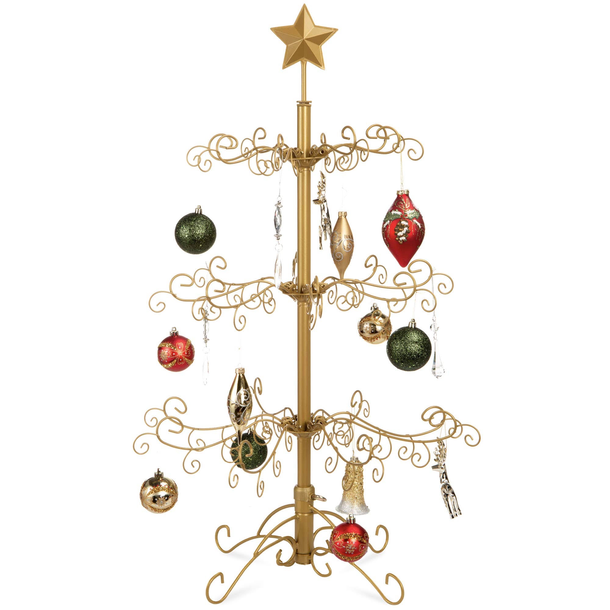 Best Choice Products 3ft Wrought Iron Ornament Display Christmas Tree w/ Easy Assembly Stand - Gold