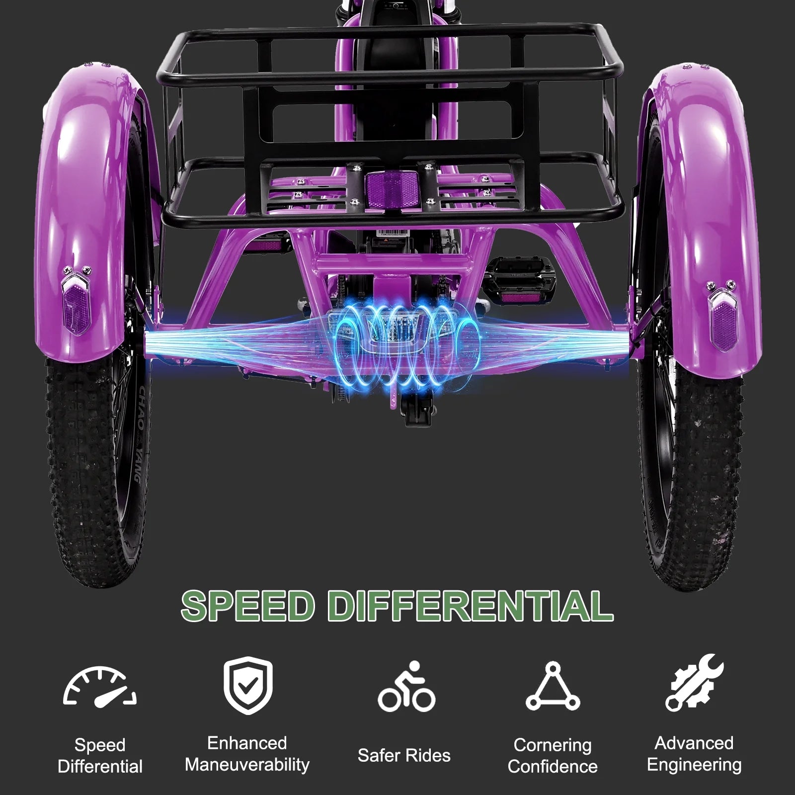 ABORON 3.0 Fat Tire Electric Trike for Senior Foldable E - Bike, 500W Motorized Tricycle Adult 20" Folding 3 Wheel Electric Commute Bike Trike W/48V Battery and Storage Baskets