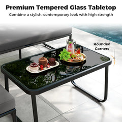 Tangkula 4 Pieces Patio Furniture Set with Cushions and Tempered Glass Coffee Table