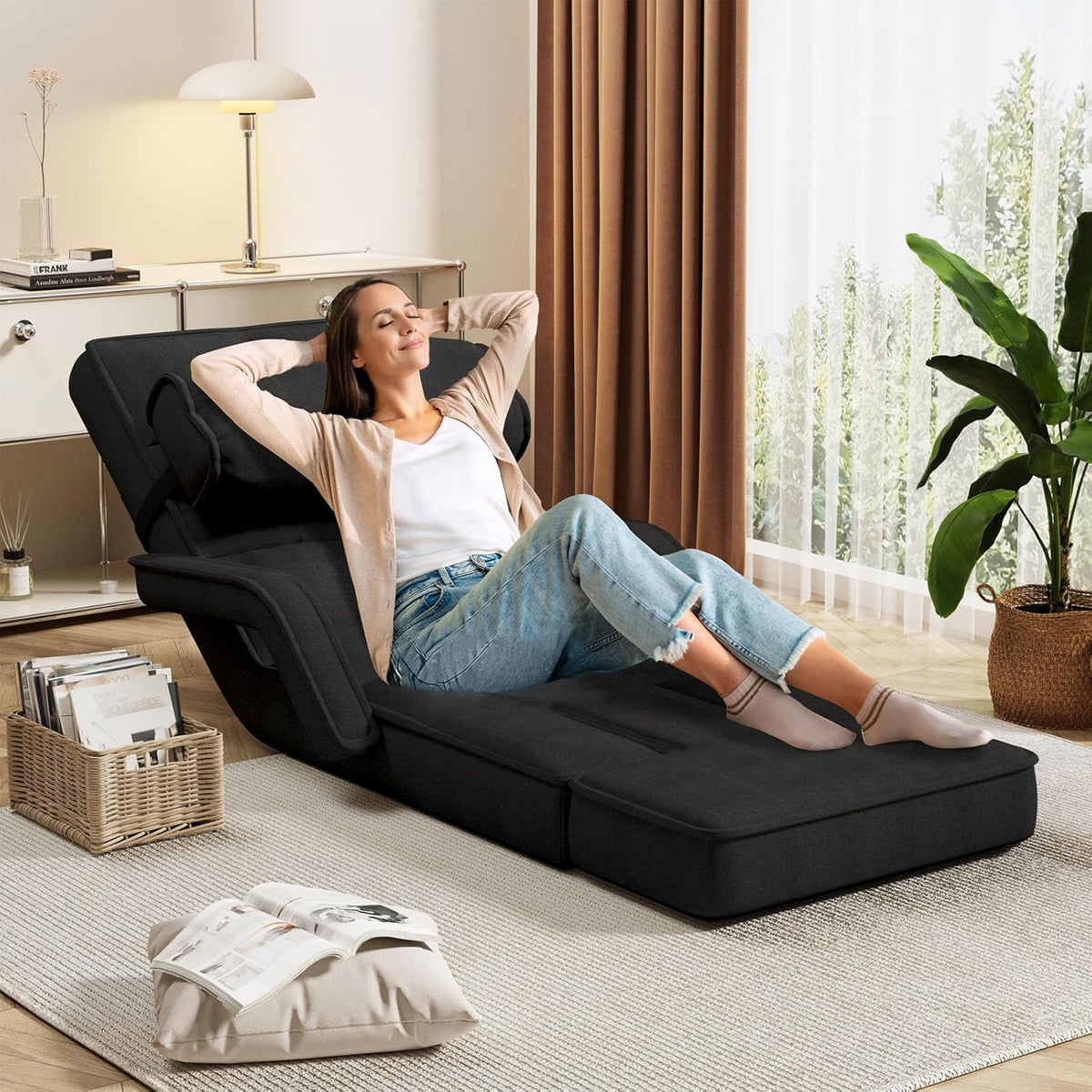 AECOJOY Floor Chair, Padded Folding Gaming Chair with 14-Level Adjustable Backrest, Portable Lazy Sofa