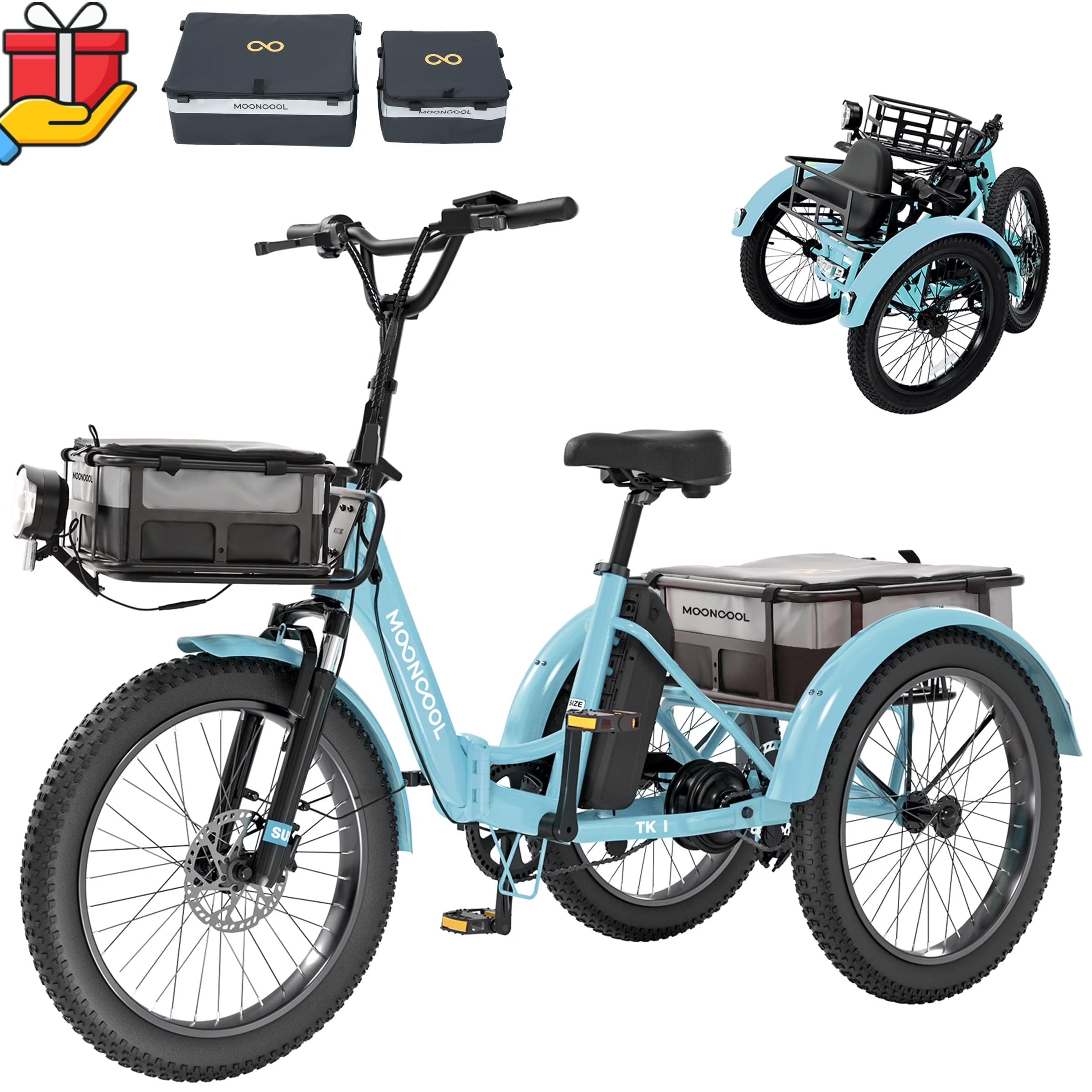 ABORON 3.0 Fat Tire Electric Trike for Senior Foldable E - Bike, 500W Motorized Tricycle Adult 20" Folding 3 Wheel Electric Commute Bike Trike W/48V Battery and Storage Baskets