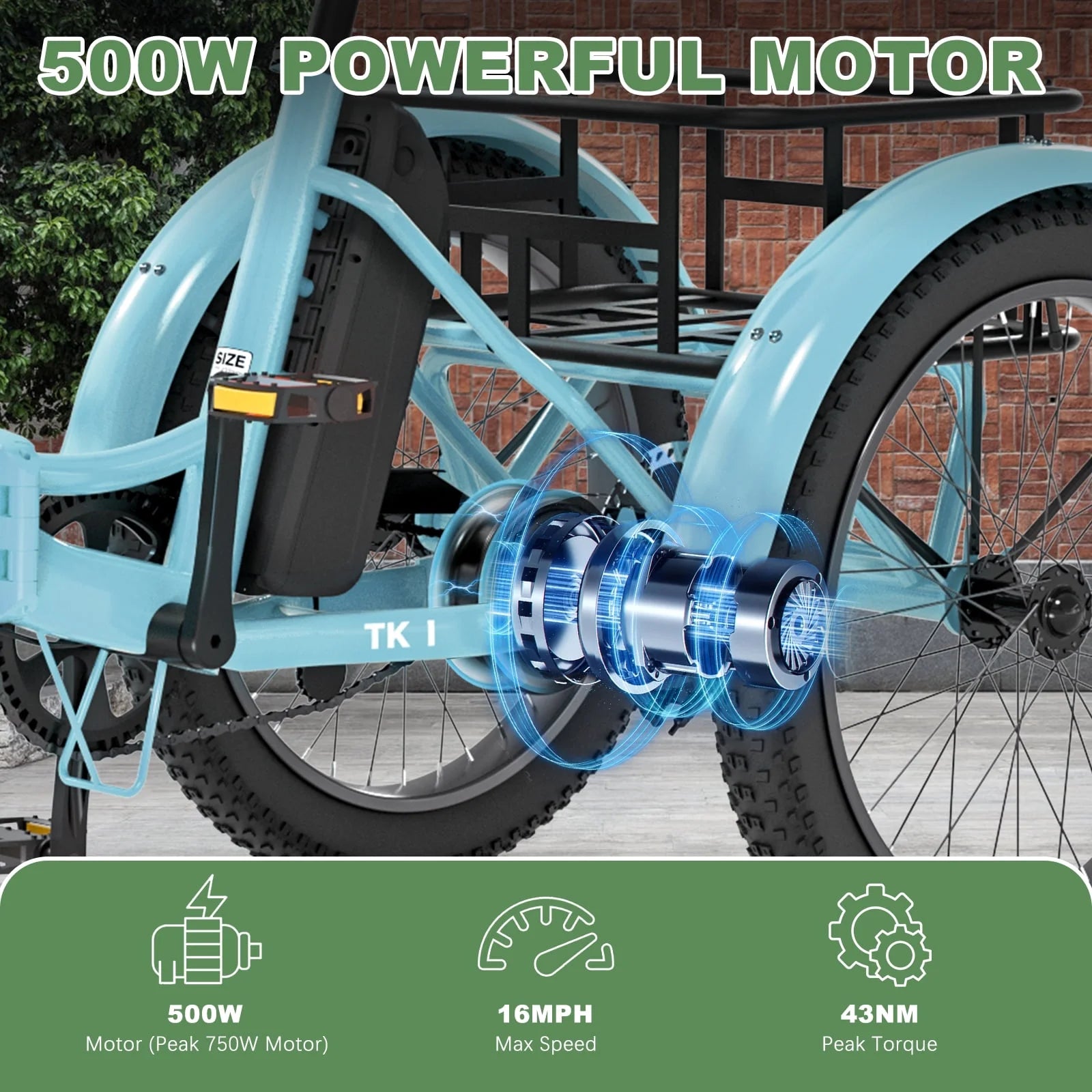 ABORON 3.0 Fat Tire Electric Trike for Senior Foldable E - Bike, 500W Motorized Tricycle Adult 20" Folding 3 Wheel Electric Commute Bike Trike W/48V Battery and Storage Baskets