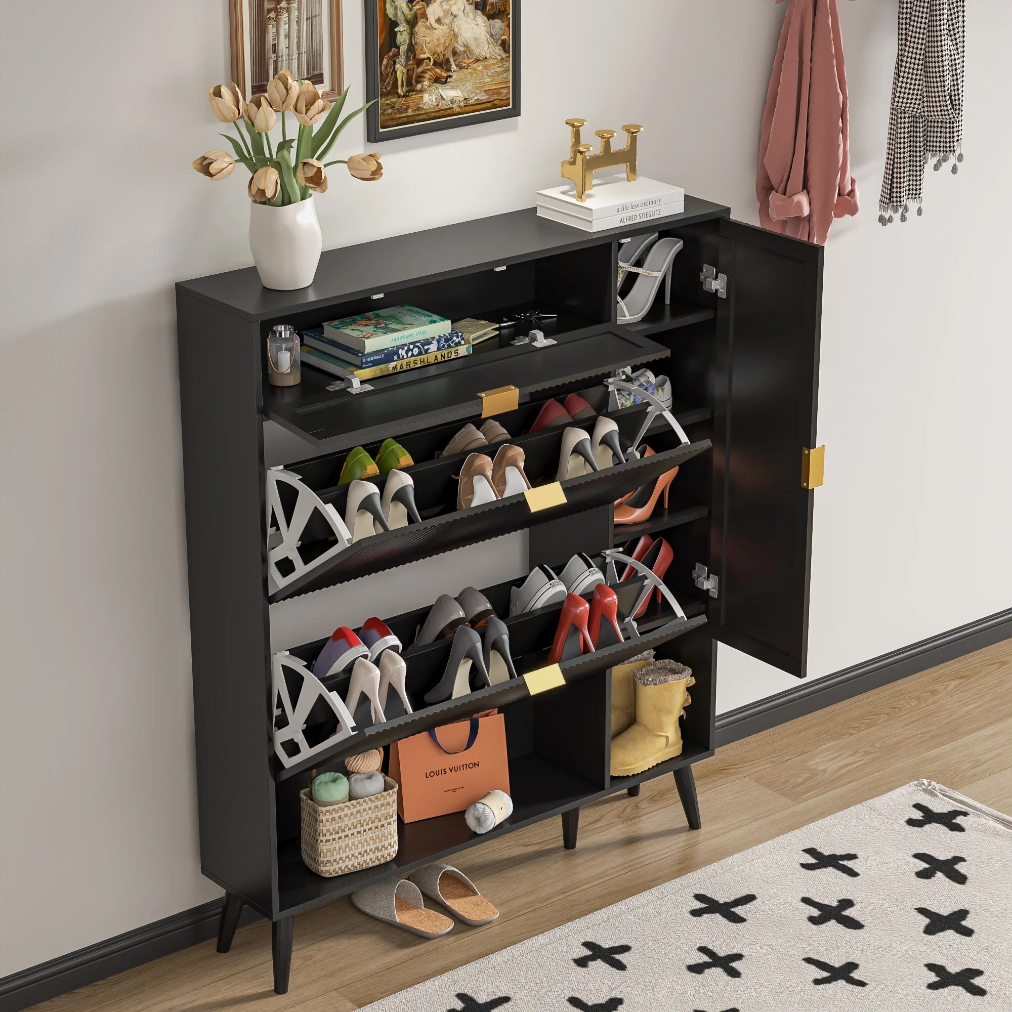 Shoe Cabinet with Drawers, Slim Storage Cabinets, Entryway Shoe Storage Cabinets