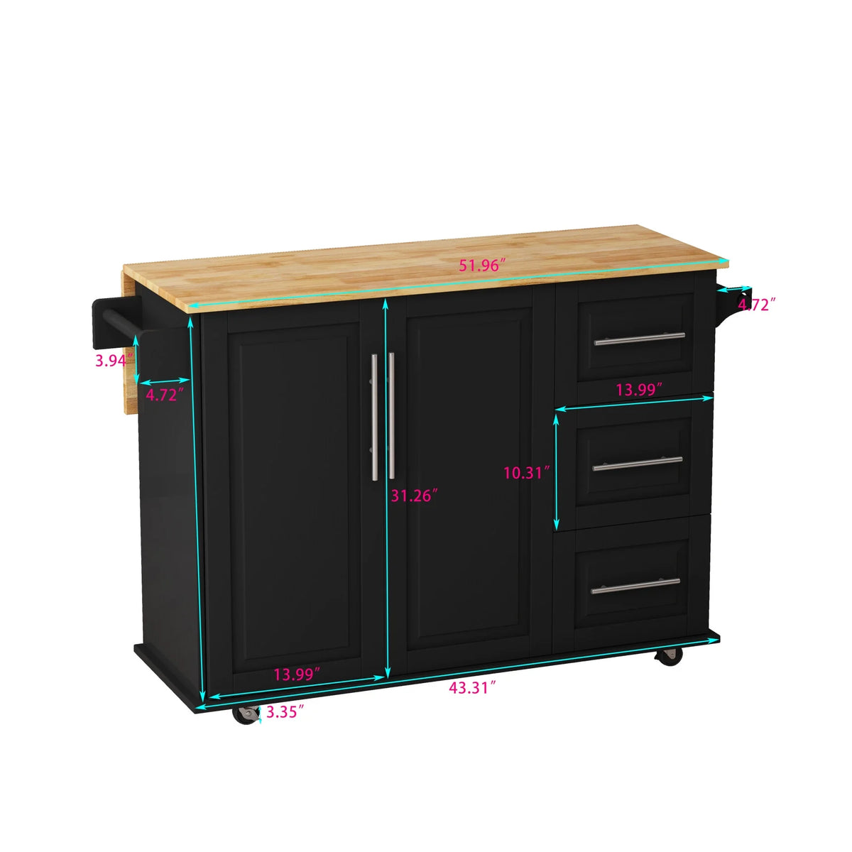 Movable Kitchen Island Cart with 2 Door Cabinet, 2 Drawers and Drop Leaf Top, Island Table with Spice Rack, Towel Holder, Wine Rack and Wheels, Kitchen Storage Cabinet, White