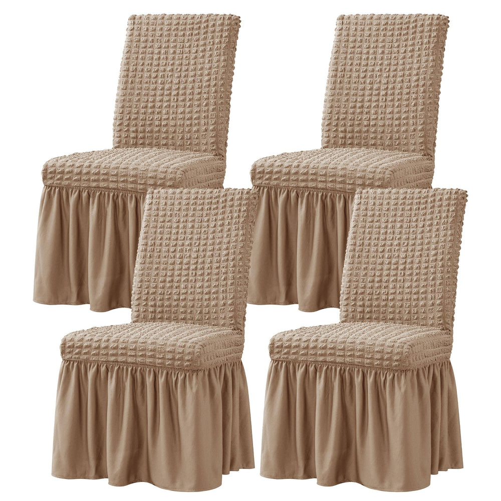 Subrtex 4 Pcs Stretchy Dining Room Chair Covers with Long Skirt, Removable Washable Universal Anti-dirty Parsons Slipcovers for Home Kitchen Party (