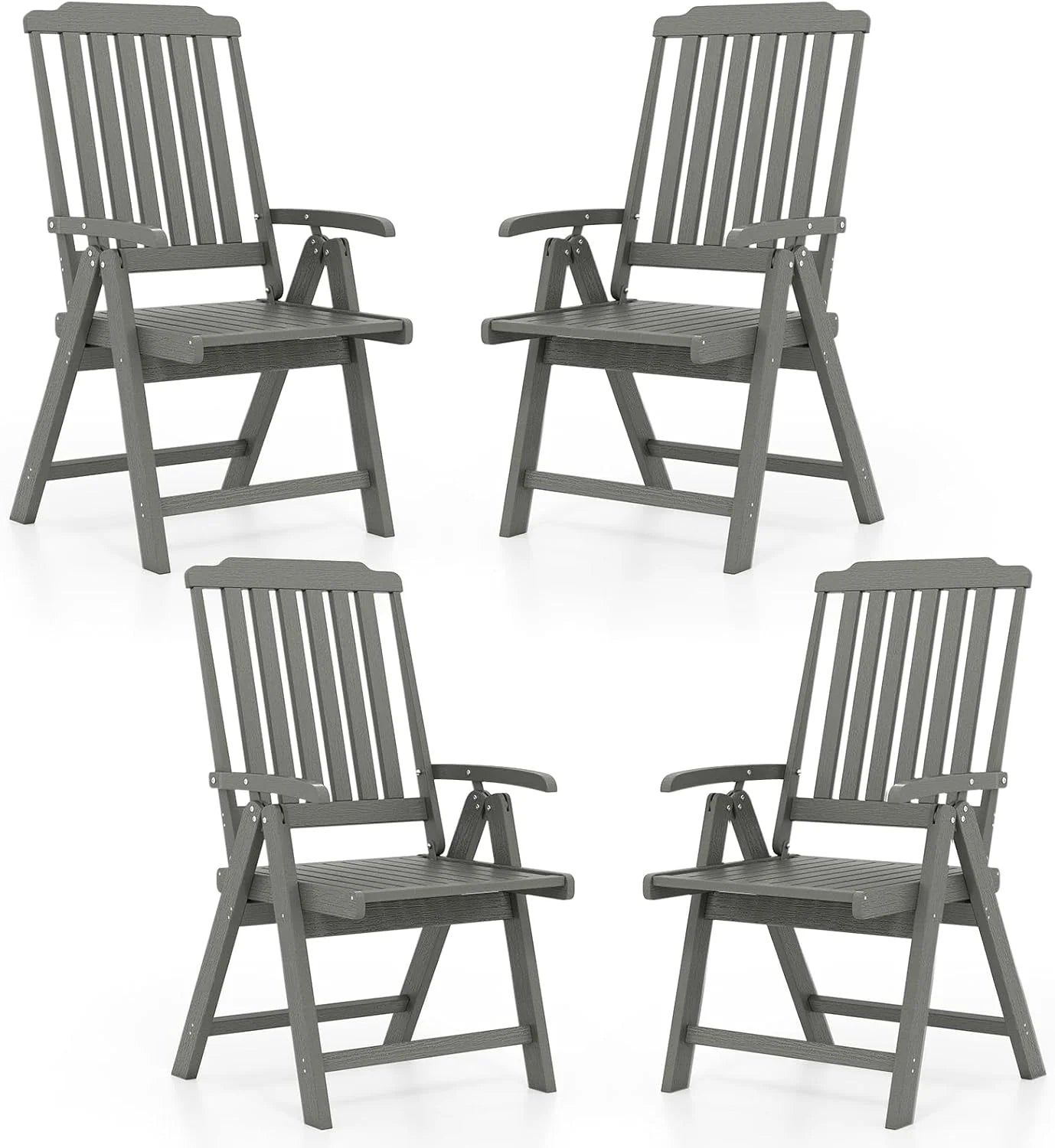 Tangkula Foldable Patio Chair All-Weather HDPE Outdoor Dining Chair with Armrest