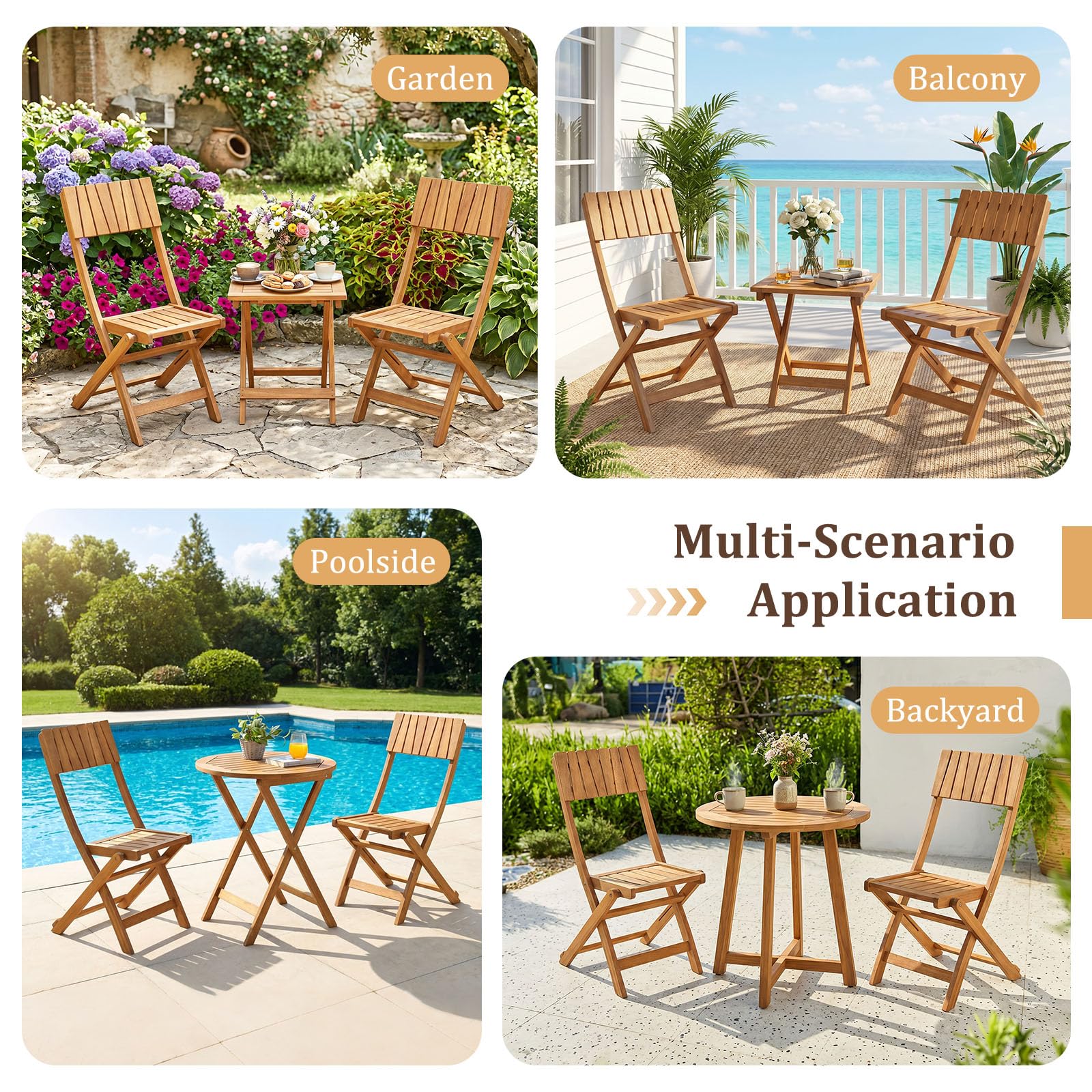 Tangkula Wood Foldable Patio Chairs Set of 2/4