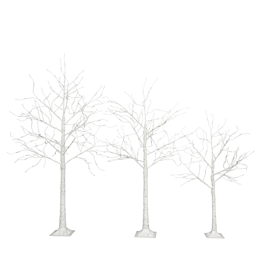 AECOJOY Set of Lighted Birch Tree, 4FT/5FT/6FT LED Artificial Tree with Warm White Lights, Christmas Tree for Decoration
