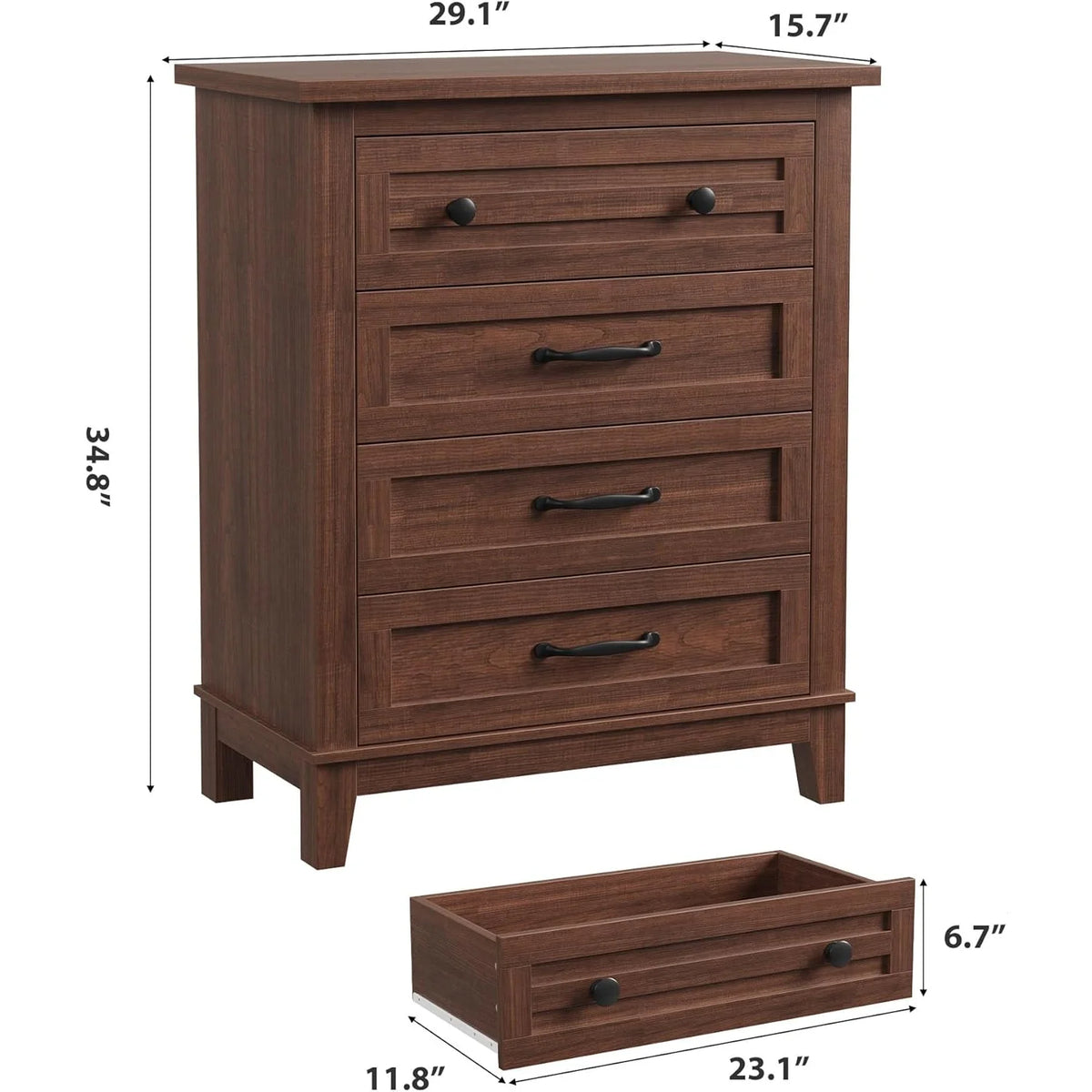 4 Drawer Dresser for Bedroom, 34.8" Tall Bedroom Dresser with Large Drawer& Black Handles, Wooden Storage Organizer Cabinet Chest of Drawer for Living Room, Hallway
